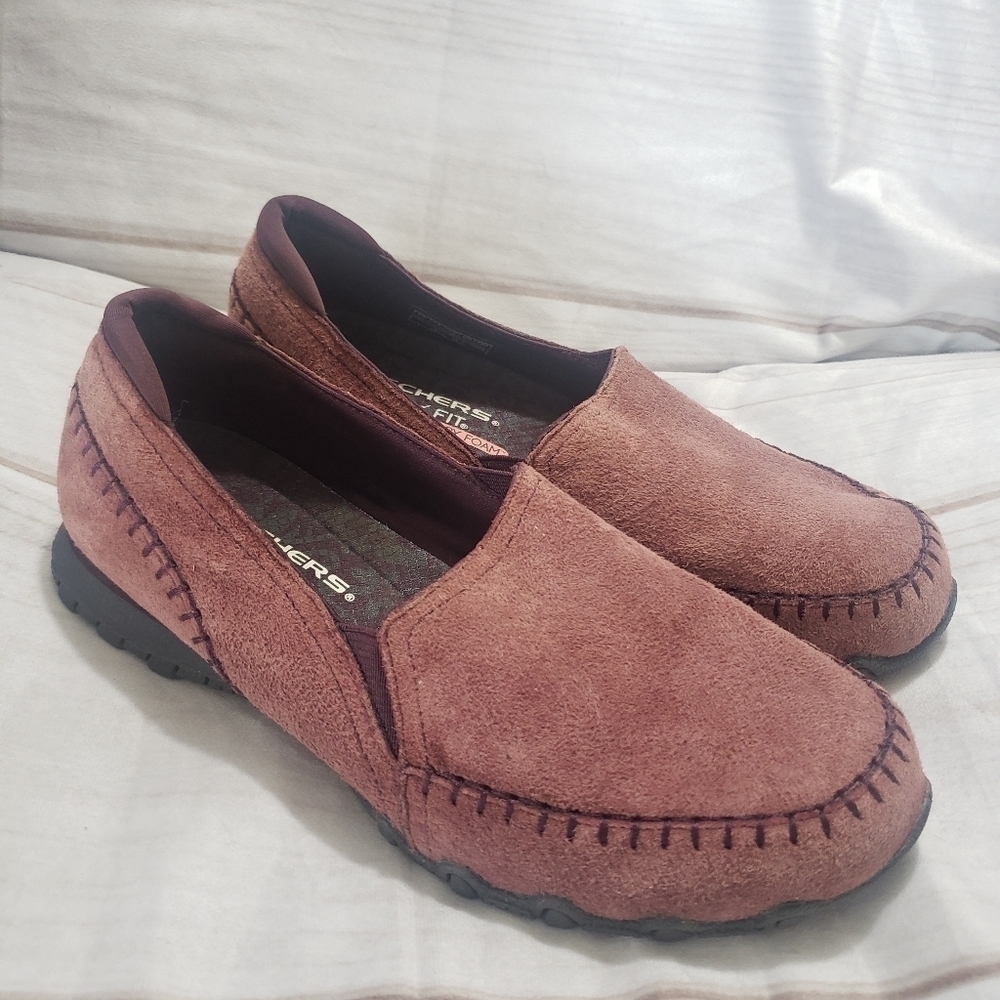 Skechers Relaxed Fit Biker Alumni Plum Slip On Sneaker Shoes Womens Size 7